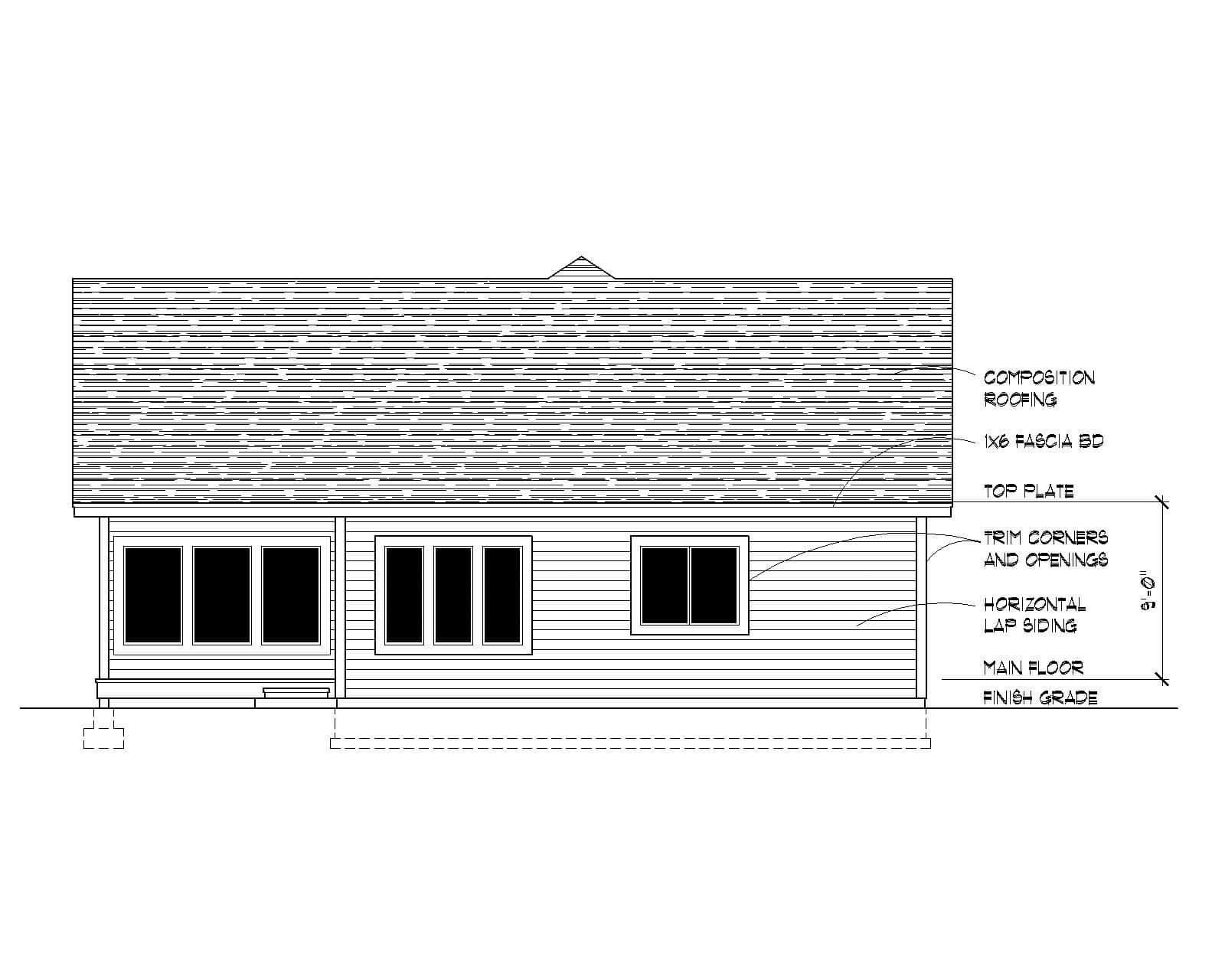 Home Plan Rear Elevation of this 3-Bedroom,1284 Sq Ft Plan -162-1079