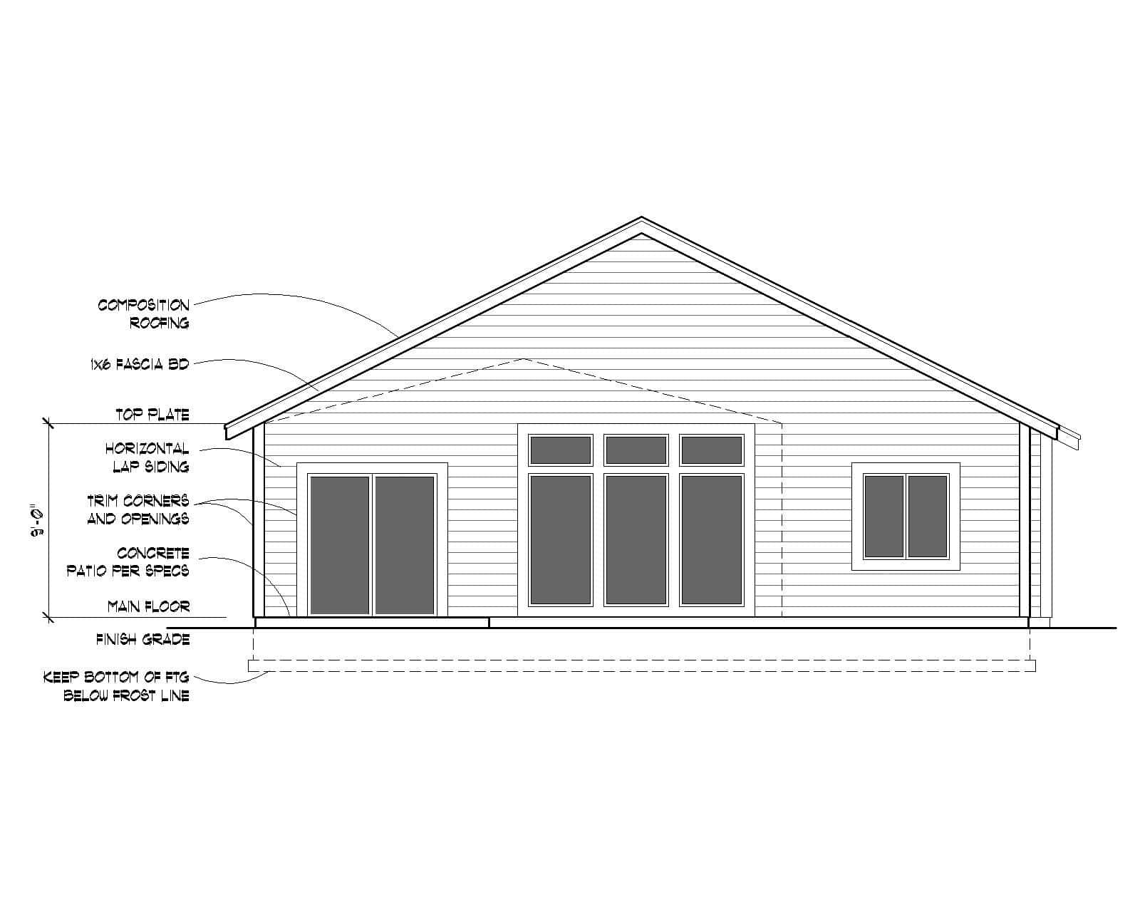 Home Plan Rear Elevation of this 3-Bedroom,1292 Sq Ft Plan -162-1080
