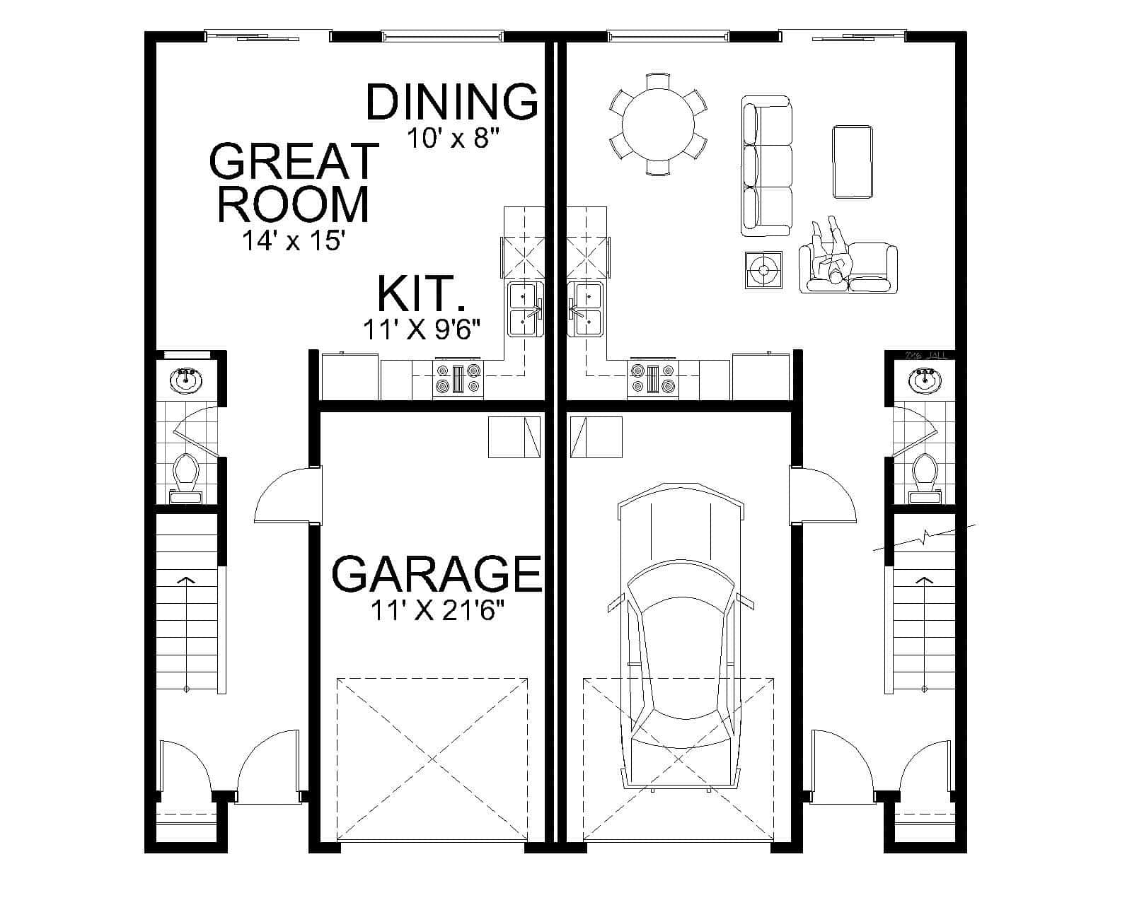 Main Level of Duplex/Multi-Unit Plan #162-1082