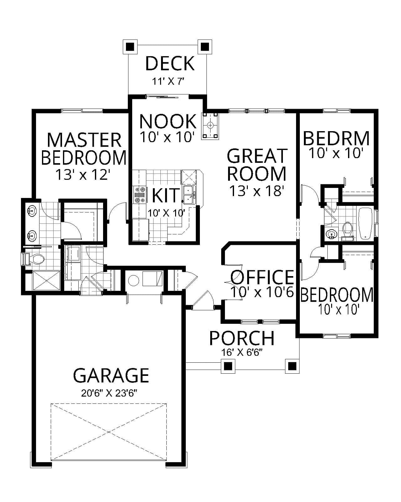 Main Level of Craftsman Plan #162-1086