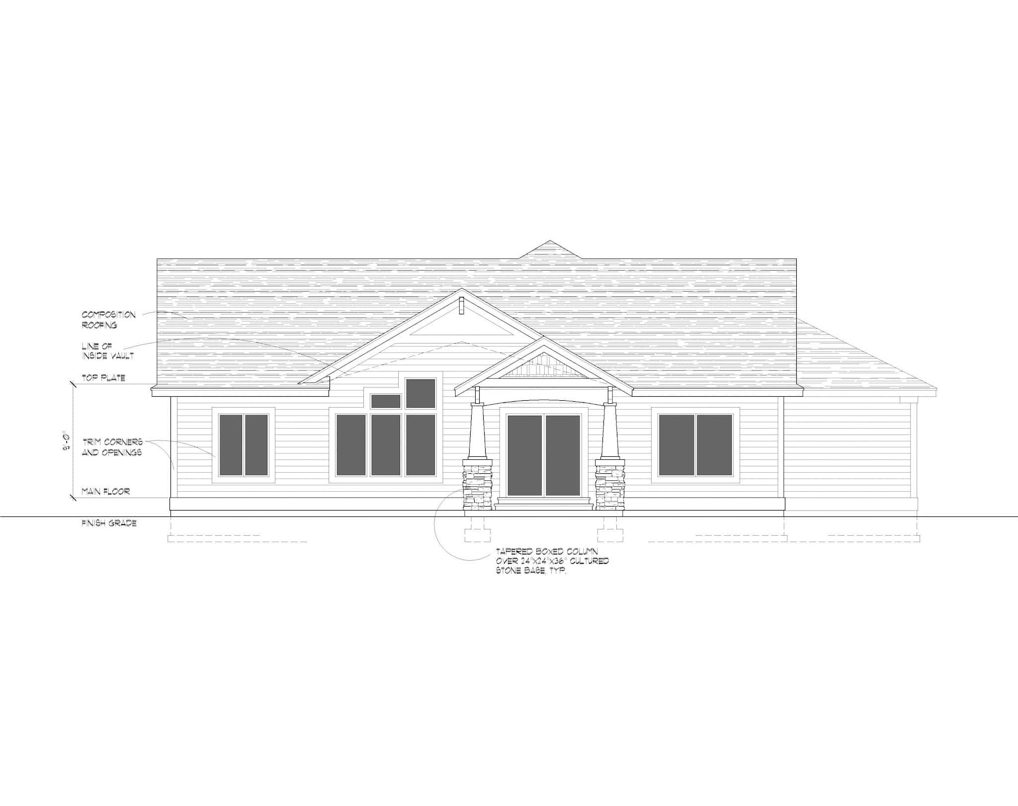 Home Plan Rear Elevation of this 4-Bedroom,1424 Sq Ft Plan -162-1087