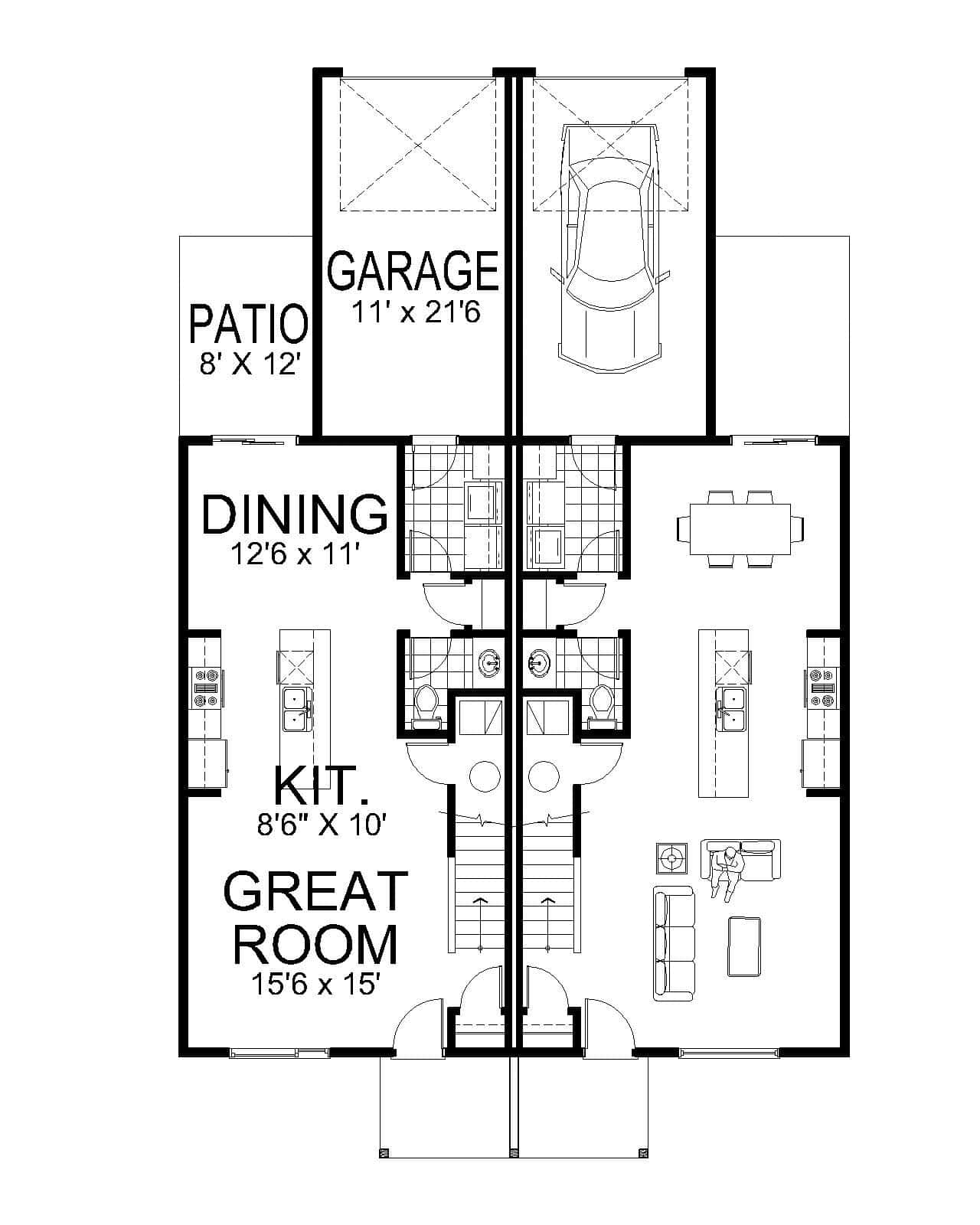 Main Level of Duplex/Multi-Unit Plan #162-1089
