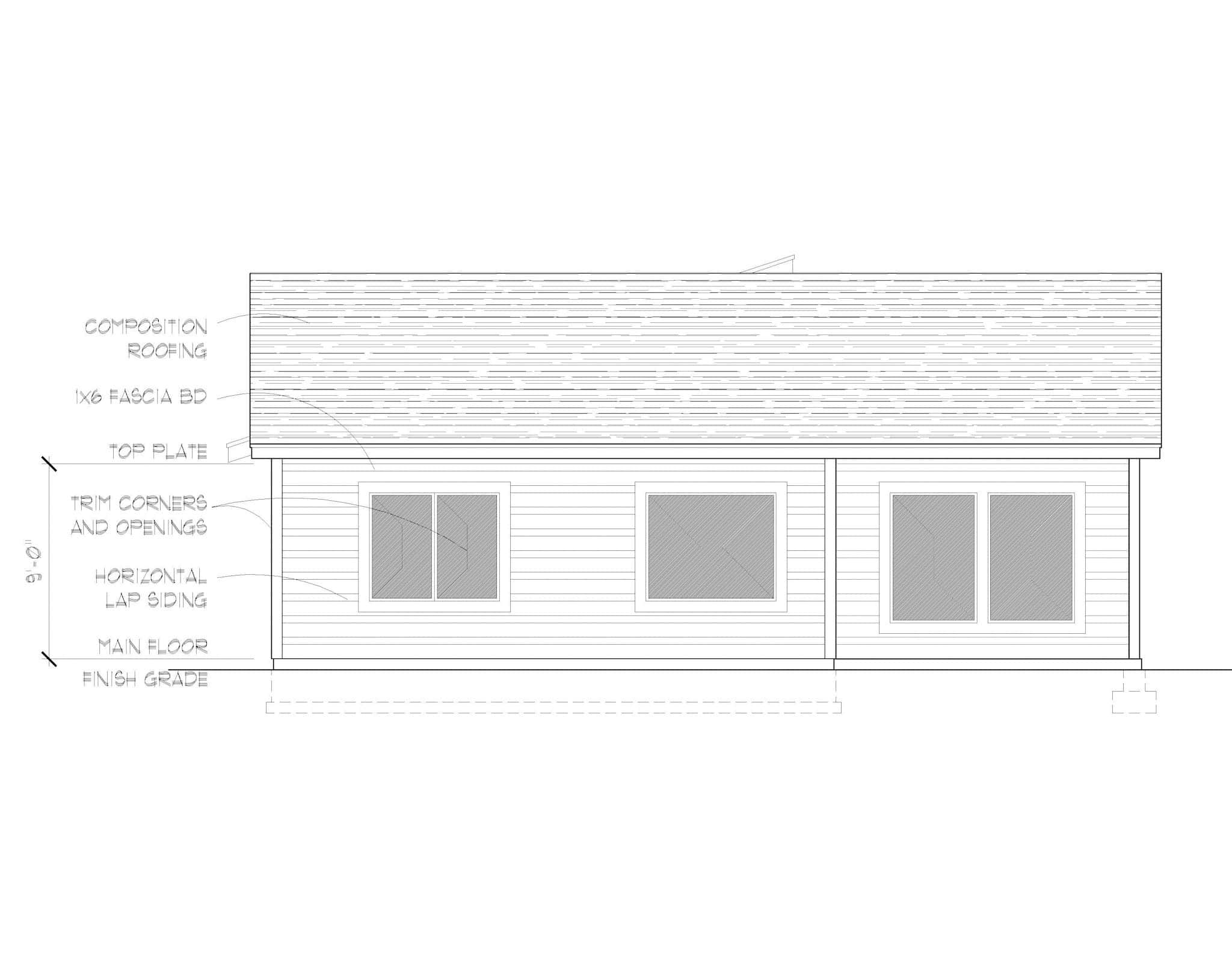 Home Plan Rear Elevation of this 3-Bedroom,1496 Sq Ft Plan -162-1096