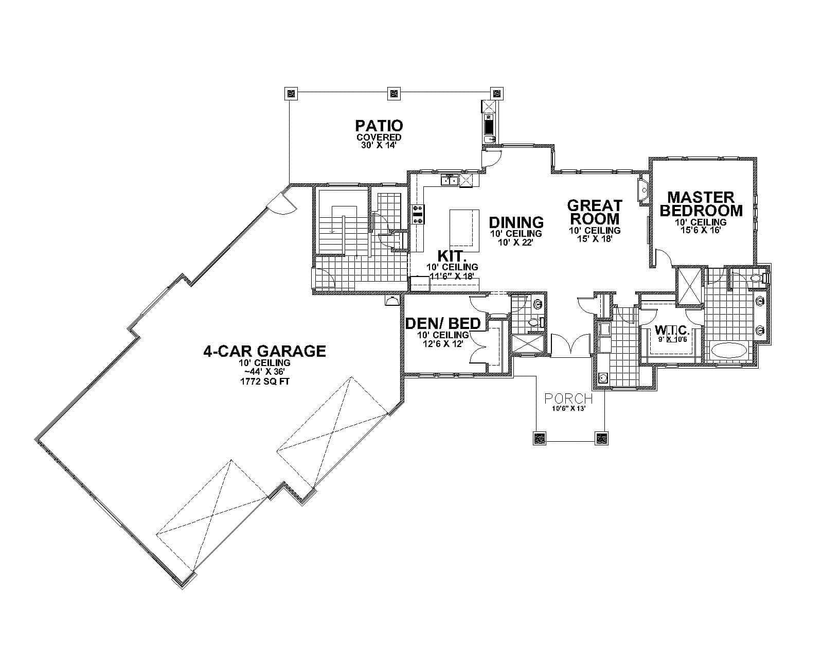 Main Level of Prairie Plan #162-1100