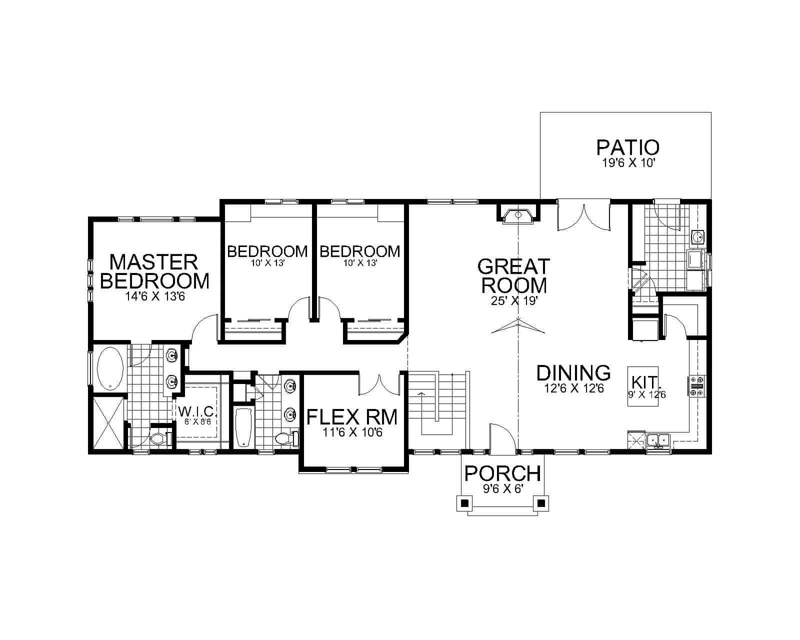 Main Level of Farmhouse Plan #162-1102