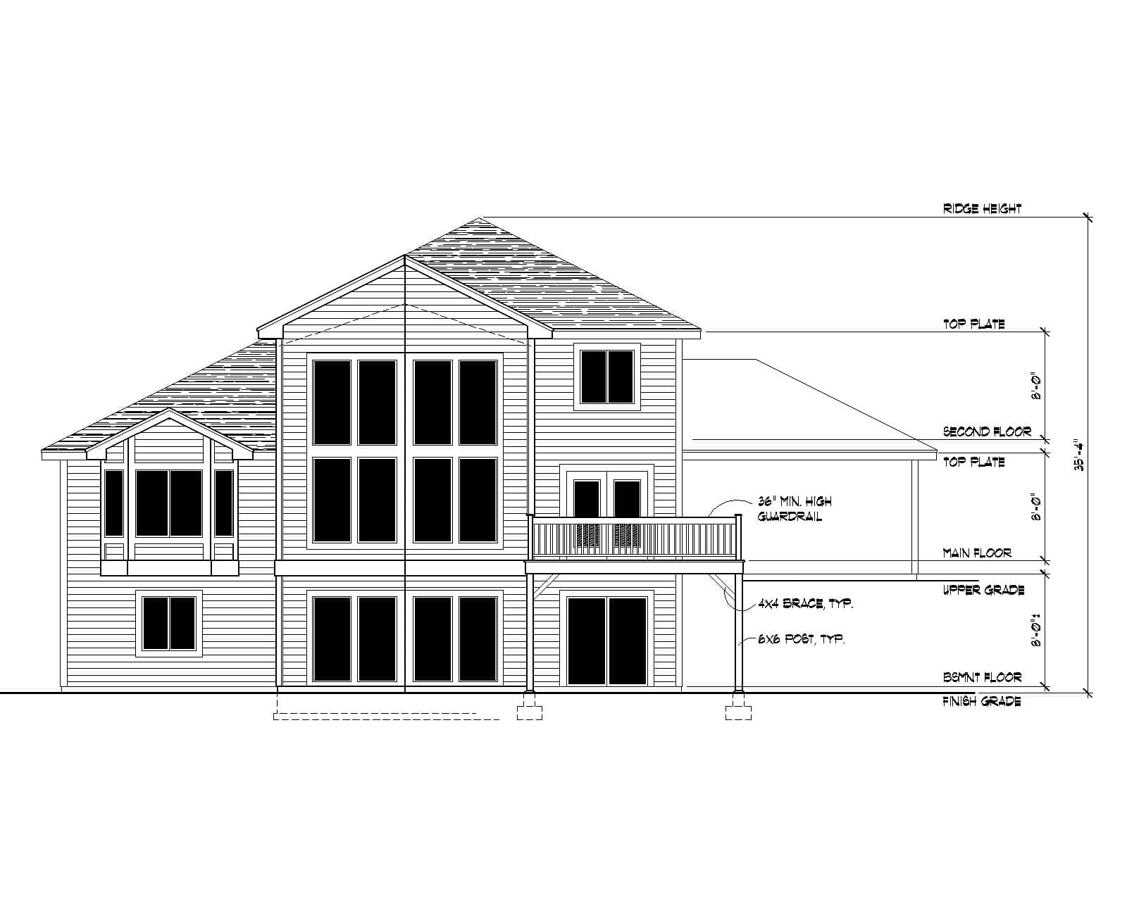Home Plan Rear Elevation of this 3-Bedroom,2121 Sq Ft Plan -162-1105