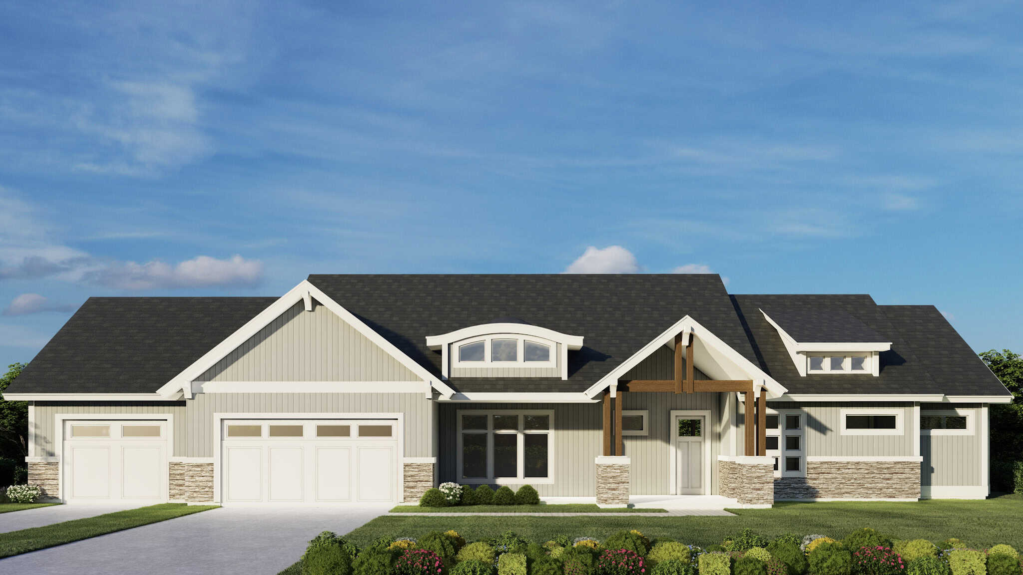 Front elevation of Craftsman home (ThePlanCollection: House Plan #162-1108)