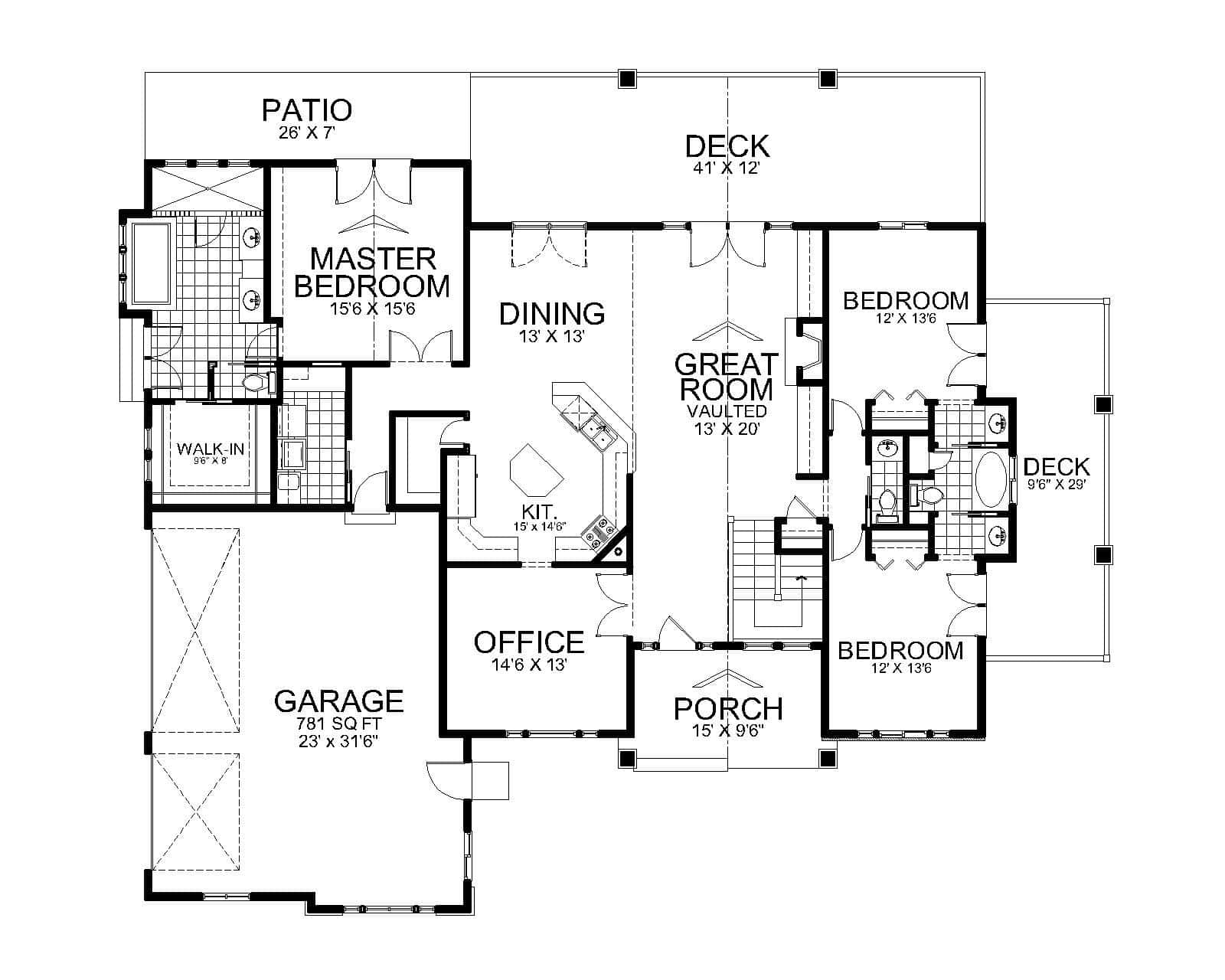 Main Level of Craftsman Plan #162-1112