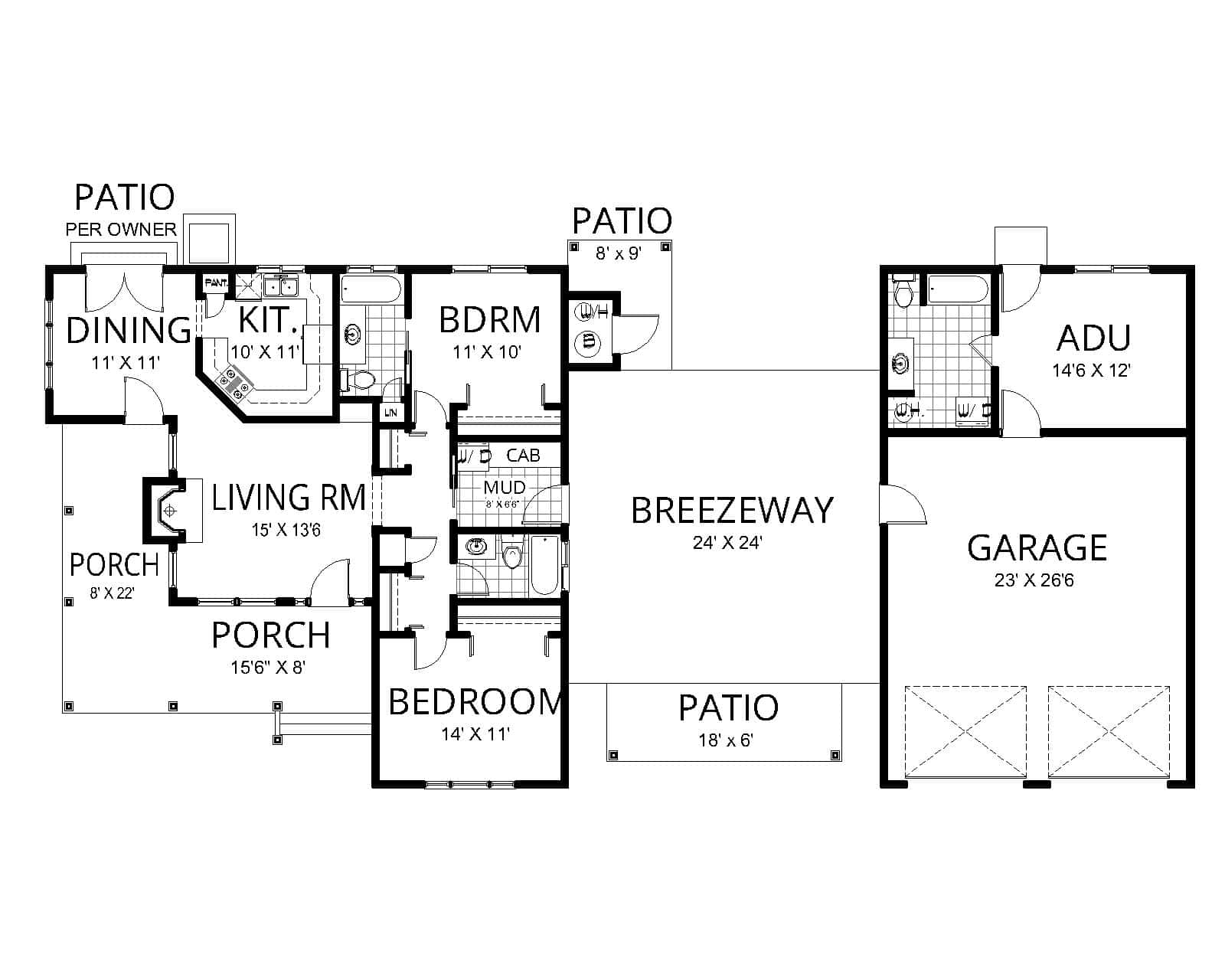 Main Level of Farmhouse Plan #162-1136