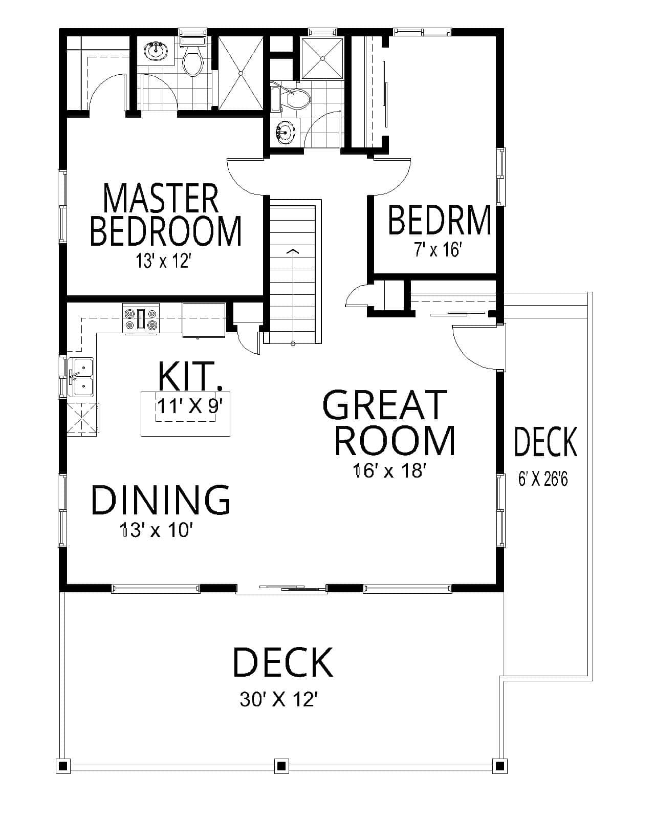 Main Level of Vacation Homes Plan #162-1139