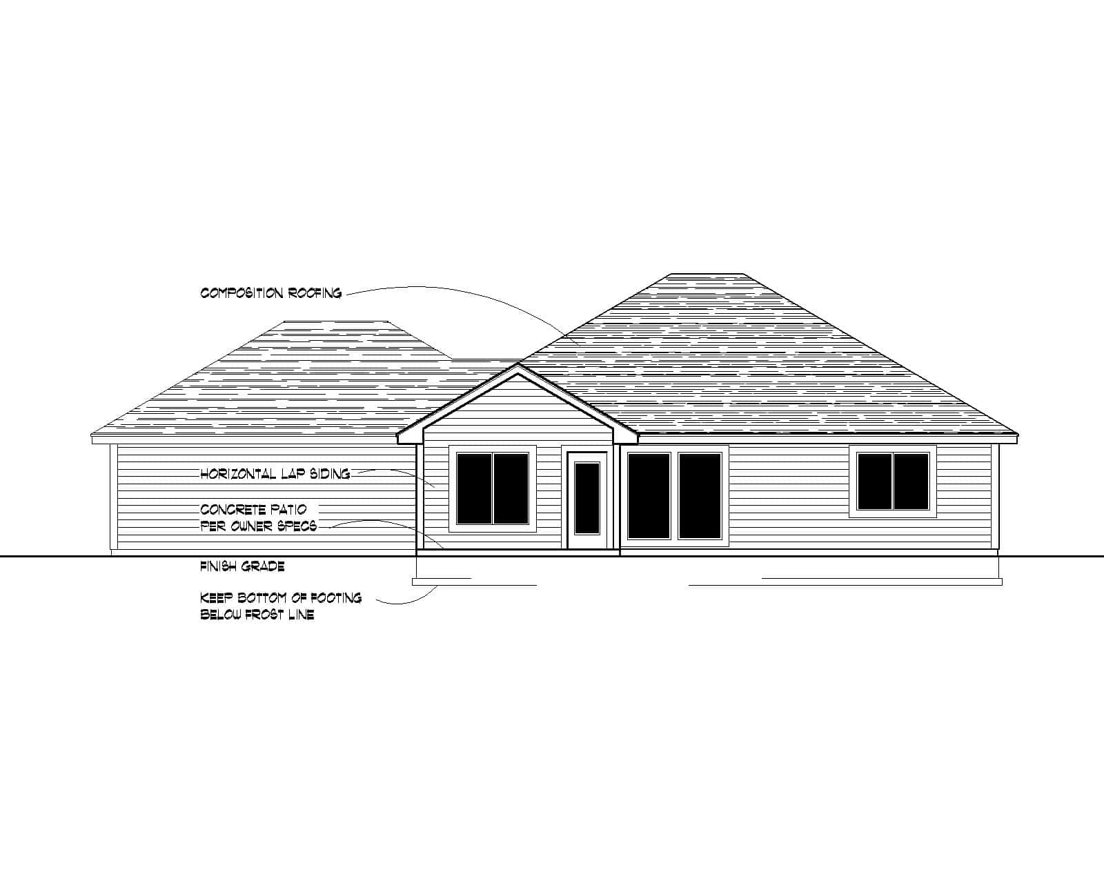 Home Plan Rear Elevation of this 3-Bedroom,1207 Sq Ft Plan -162-1143