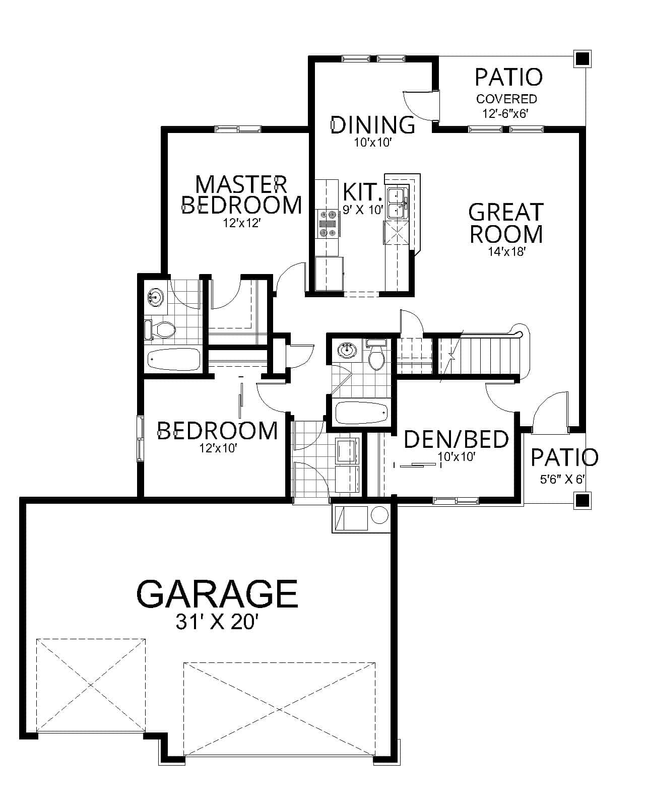 Main Level of Craftsman Plan #162-1144