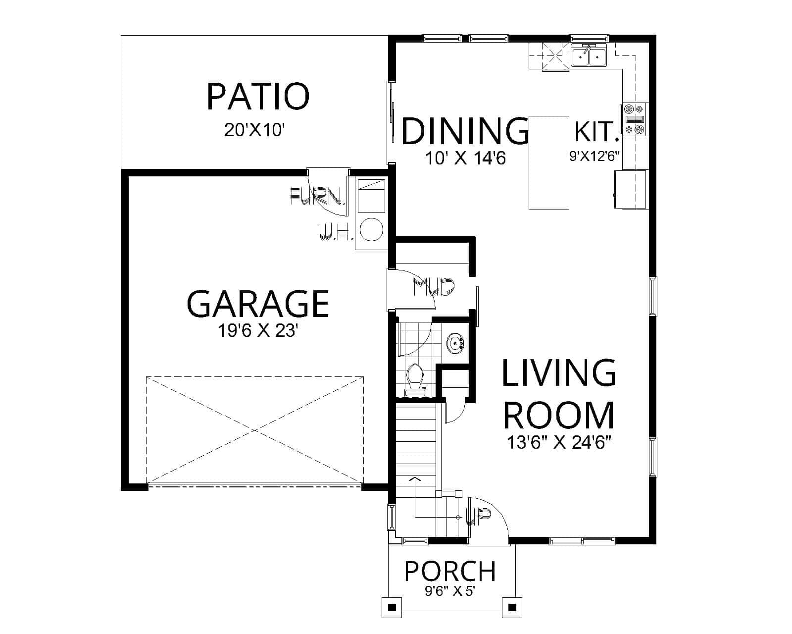 Main Level of Farmhouse Plan #162-1148