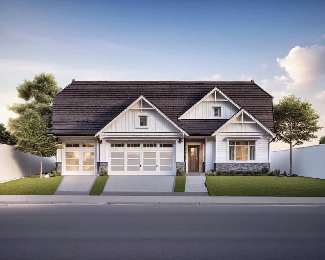 A Craftsman elevation with mixed stone siding, covered front porch, and gabled roofline. 3 beds, 1,647 sq ft - Plan #162-1151