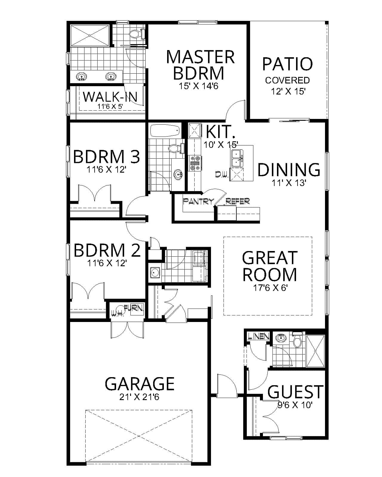 Main Level of Craftsman Plan #162-1167