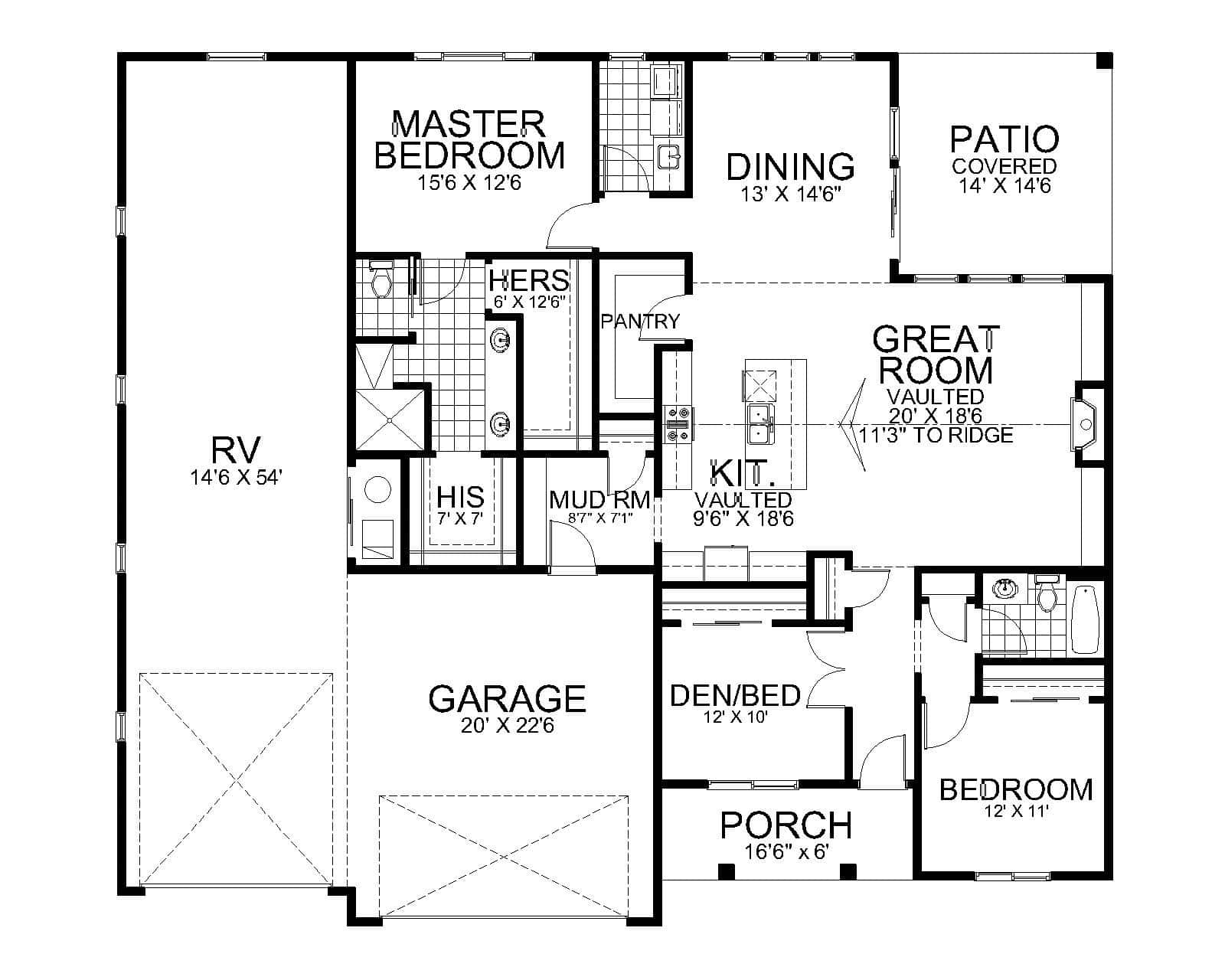 Main Level of Traditional Plan #162-1168