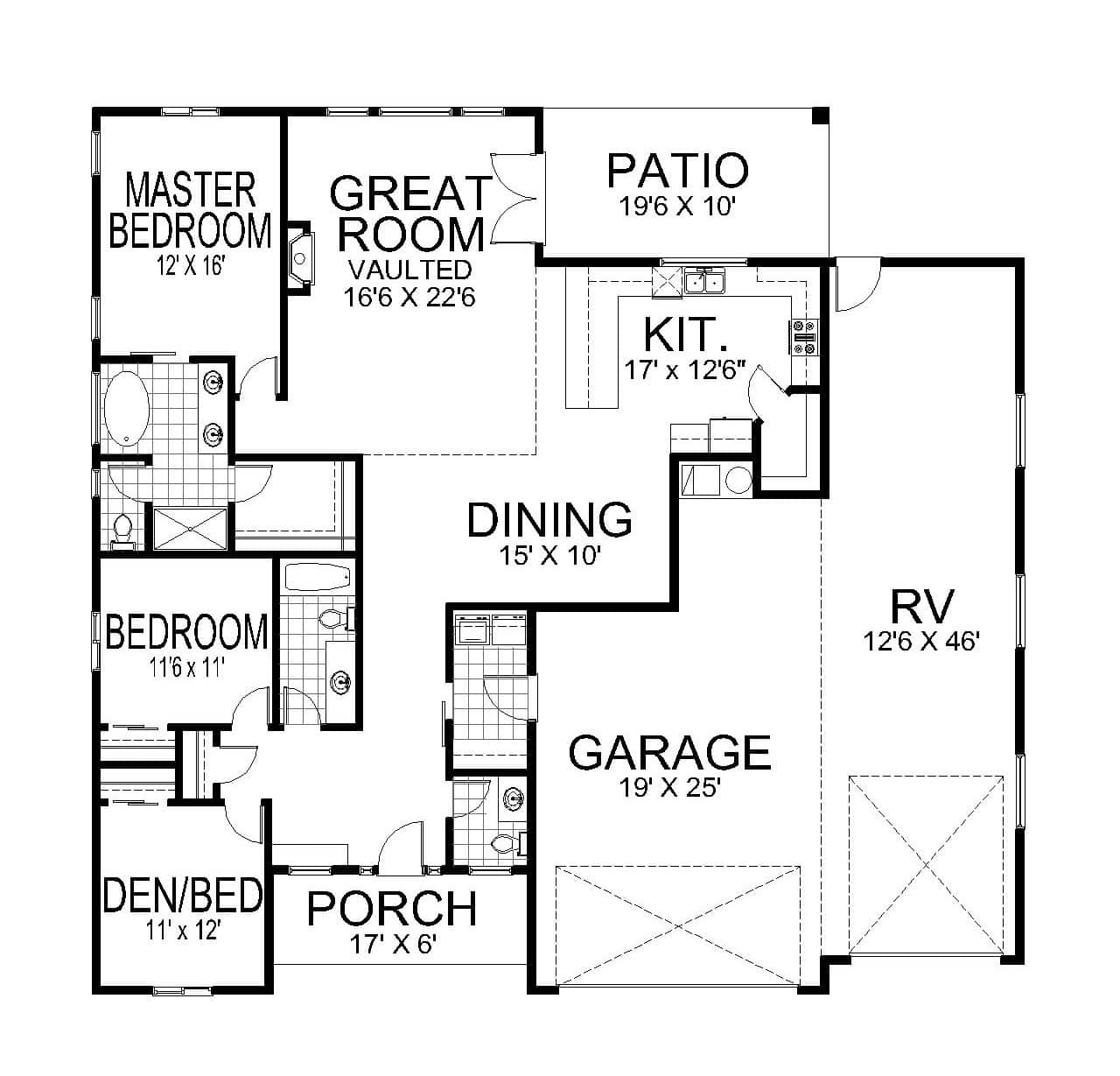 Main Level of Craftsman Plan #162-1170