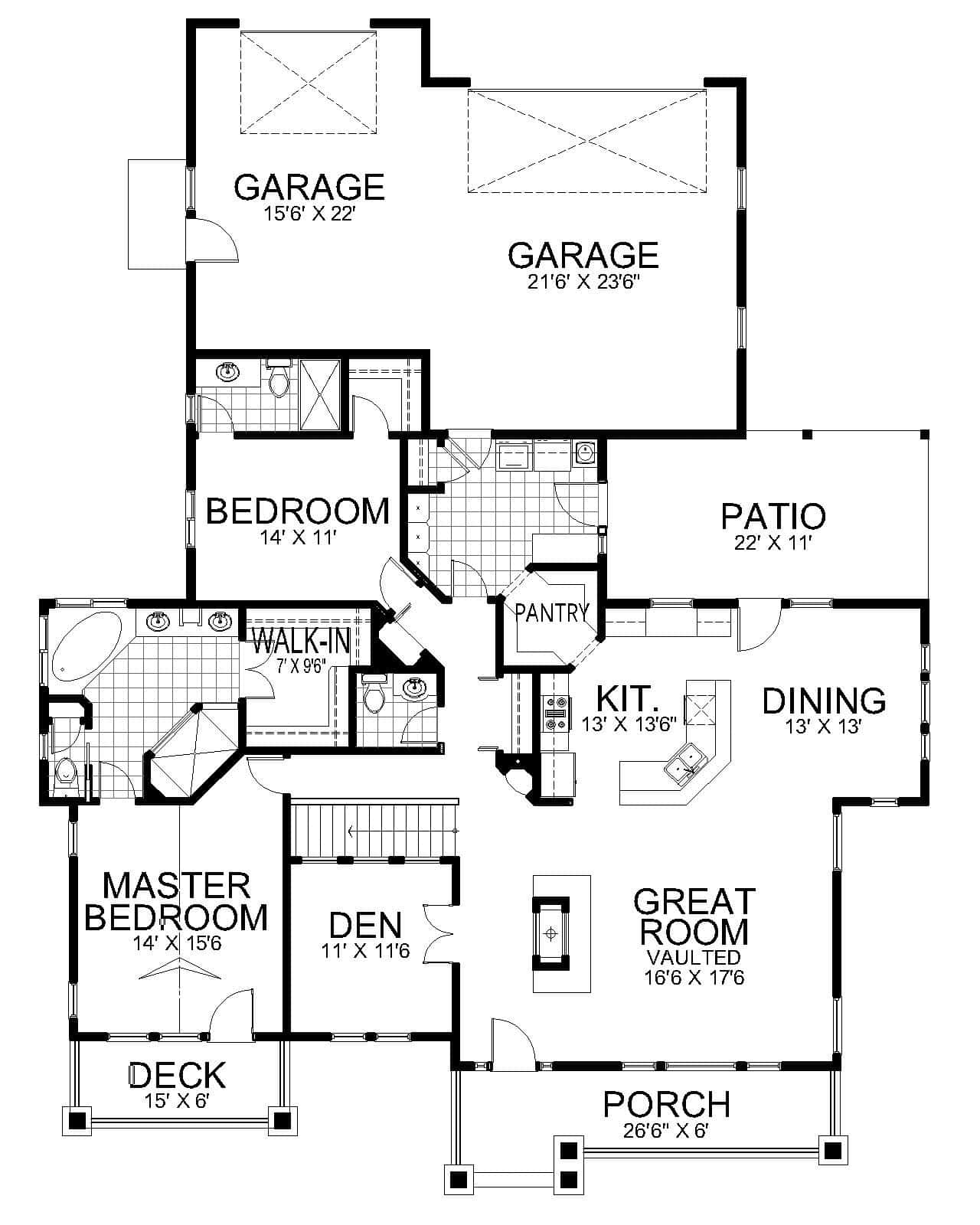 Main Level of Farmhouse Plan #162-1172
