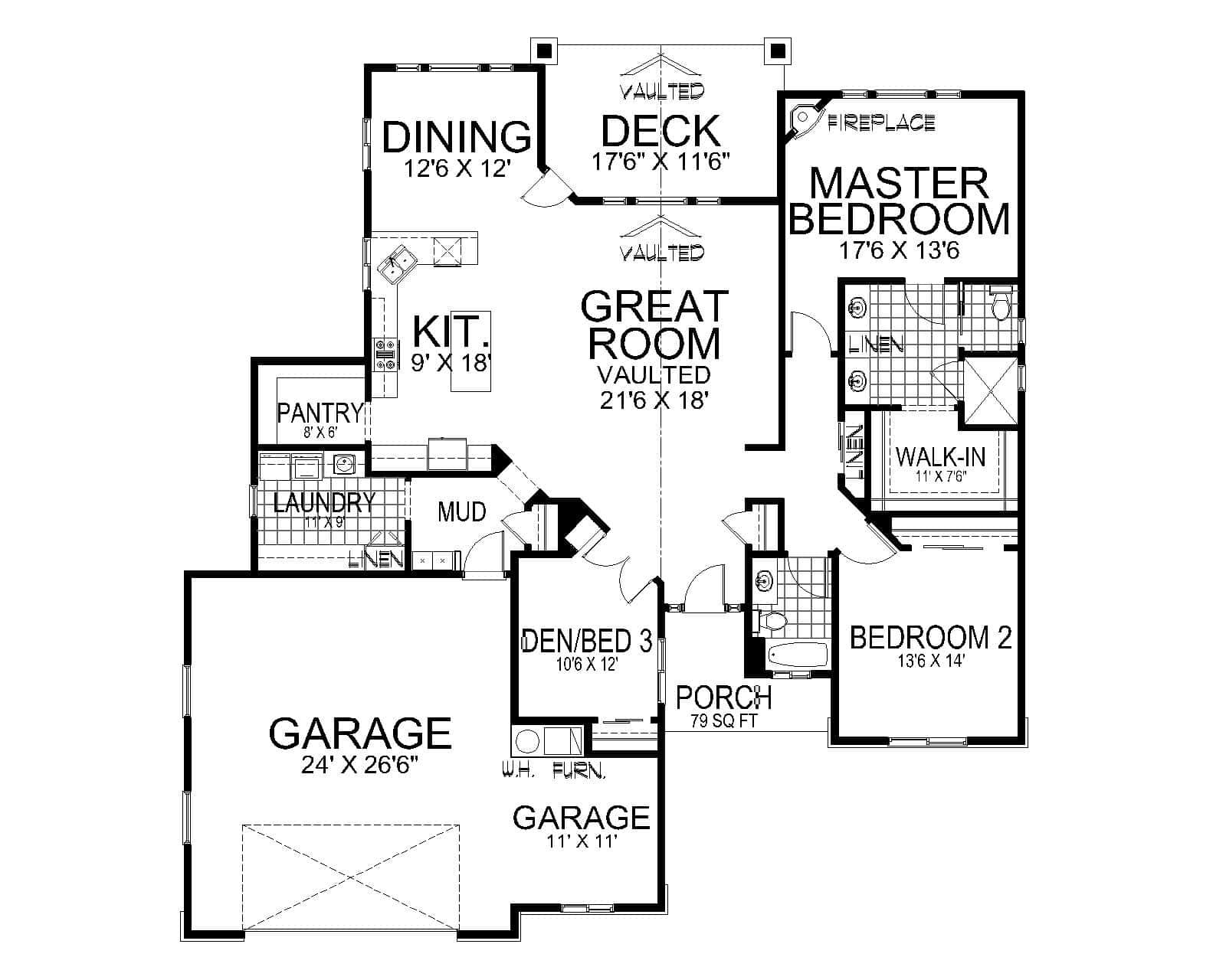 Main Level of Craftsman Plan #162-1173