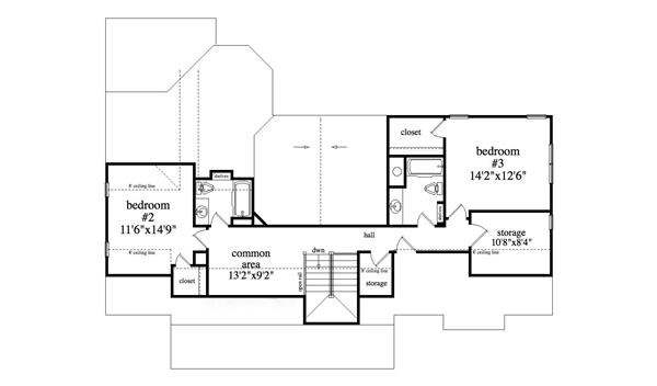 Floor Plan Second Story of Craftsman Plan #163-1056