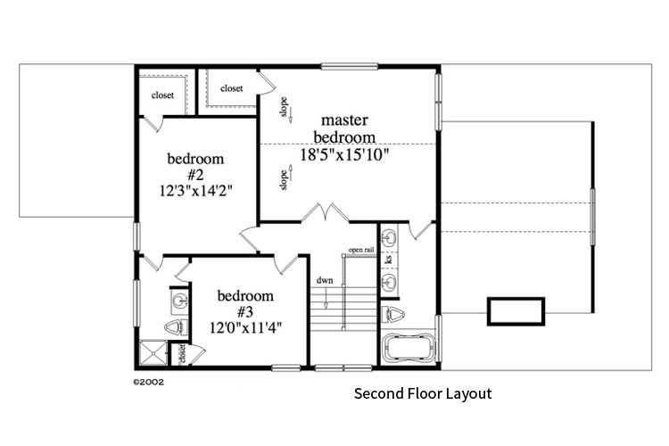 Floor Plan Second Story of Craftsman Plan #163-1061