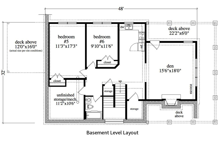 Floor Plan Basement of Craftsman Plan #163-1061