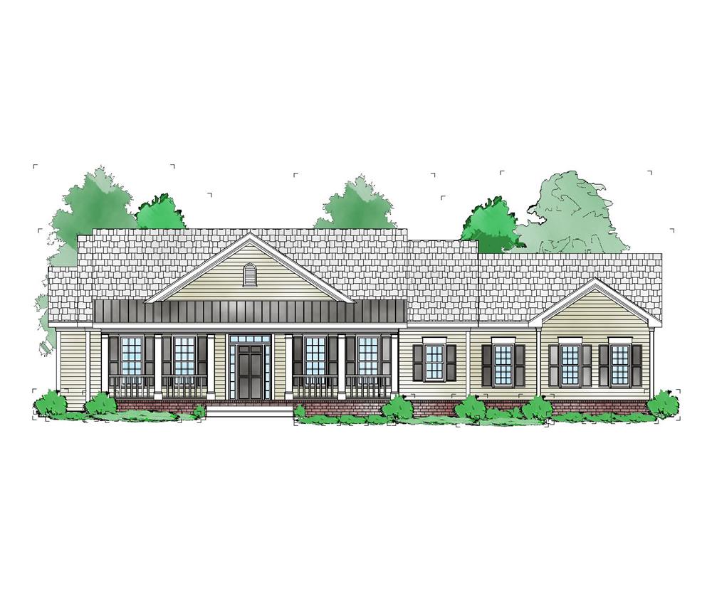 Front elevation of Ranch home (ThePlanCollection: House Plan #163-1065)