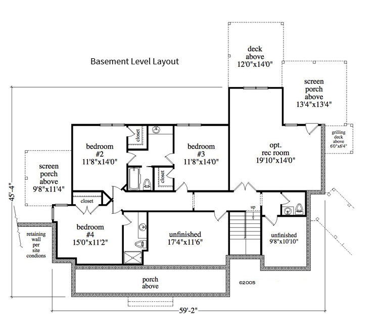 Floor Plan Basement of Craftsman Plan #163-1068