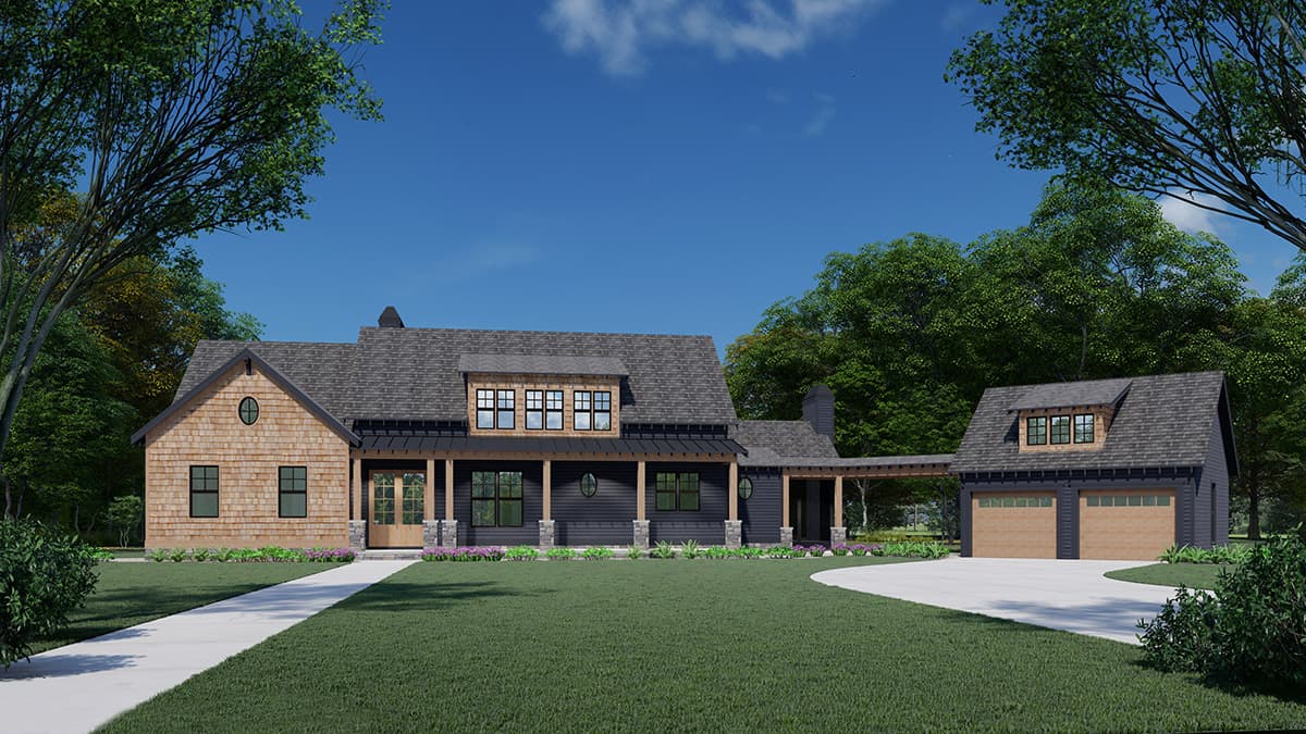 Front elevation of Farmhouse home (ThePlanCollection: House Plan #163-1089)