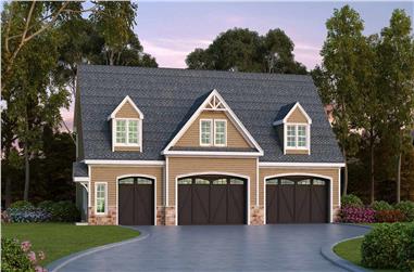 2193 Sq Ft Office Above 3-Car Garage House Plan - 163-1090 - Front Exterior