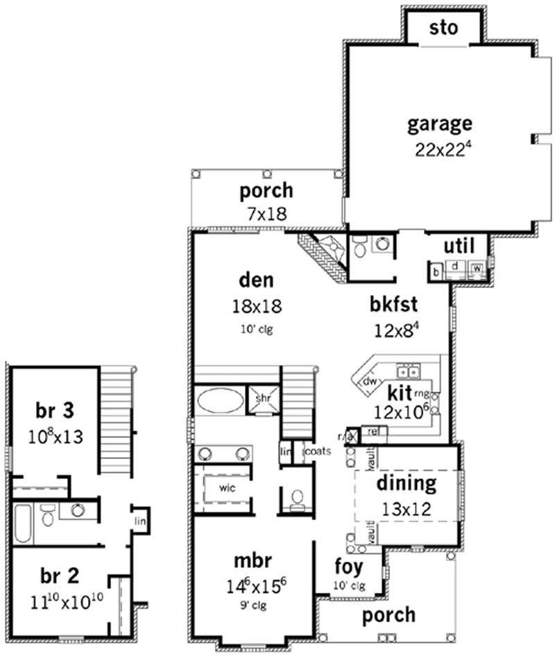 Floor Plan First Story of French Plan #164-1002