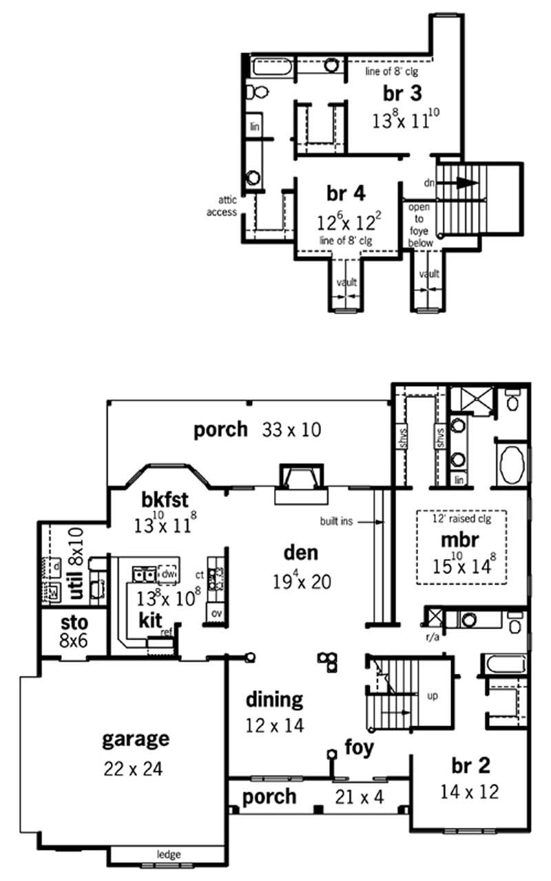 Floor Plan First Story of Country Plan #164-1005