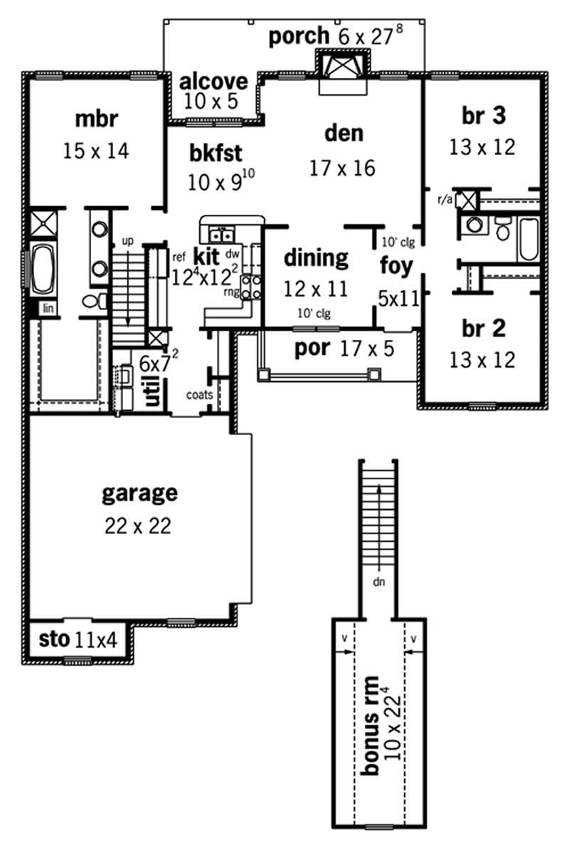 Floor Plan First Story of French Plan #164-1006