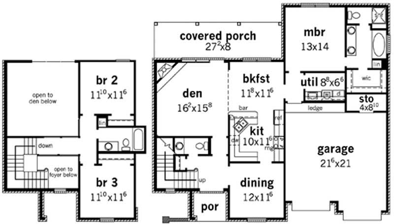 Floor Plan First Story of French Plan #164-1012