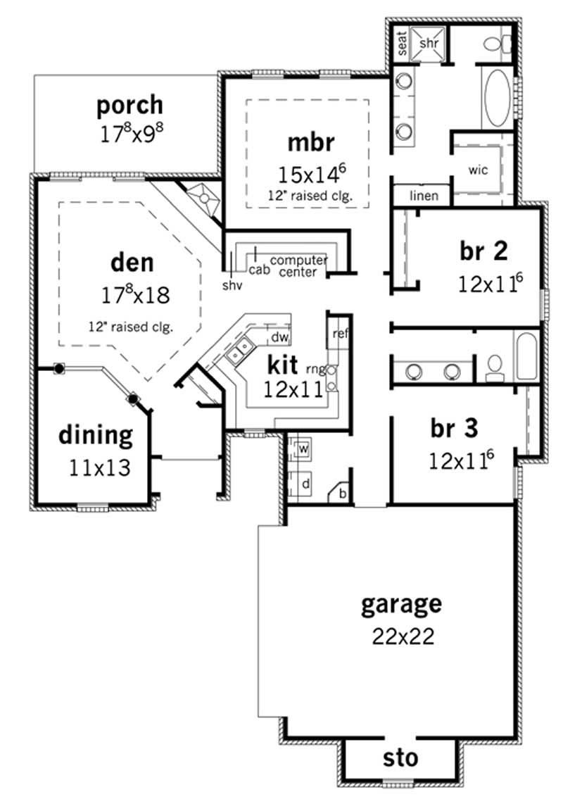 Floor Plan First Story of French Plan #164-1022