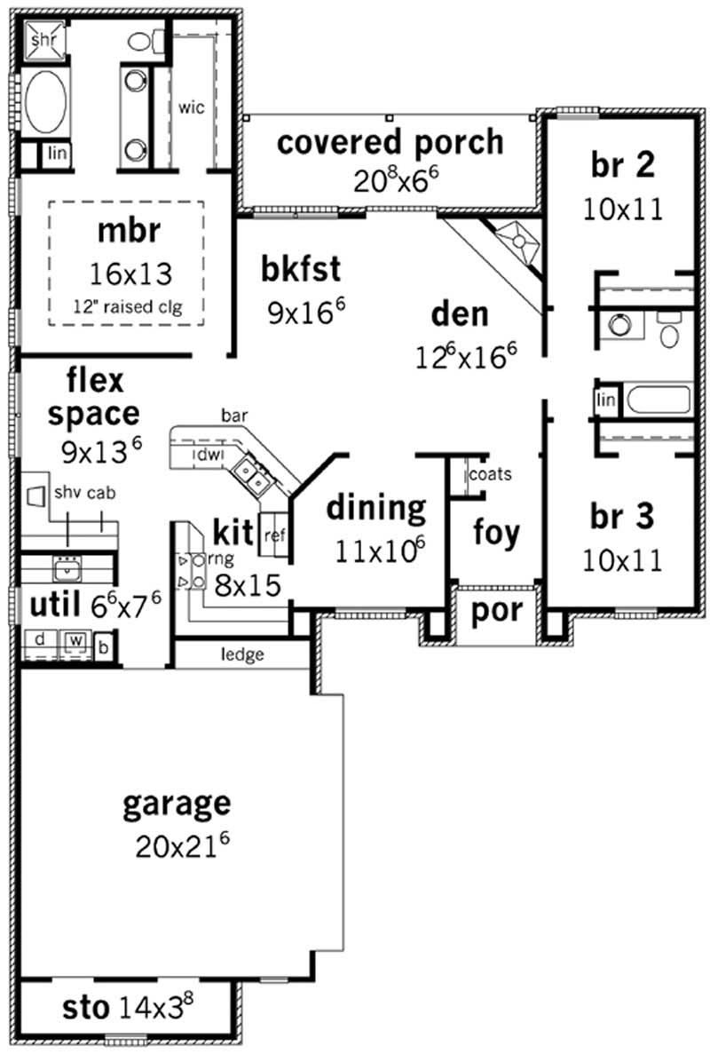 Floor Plan First Story of French Plan #164-1027