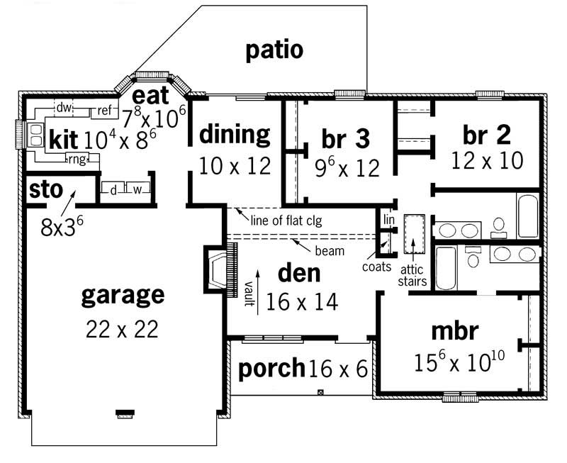 Floor Plan First Story of Country Plan #164-1031