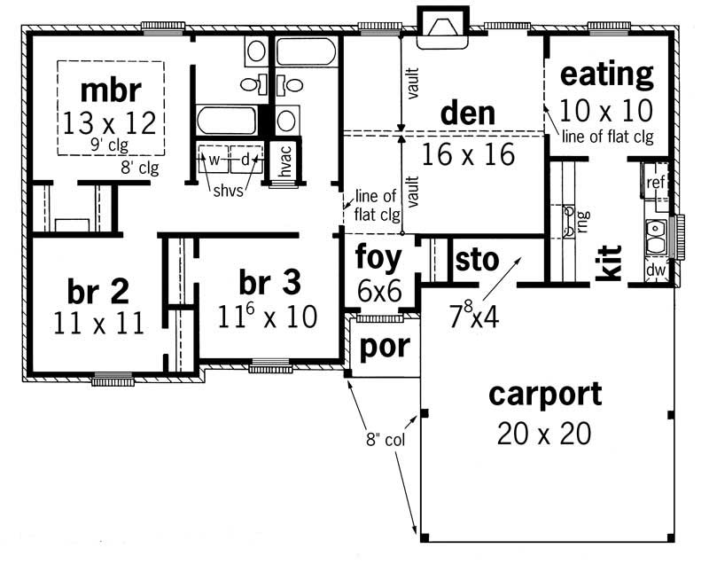 Floor Plan First Story of Country Plan #164-1037