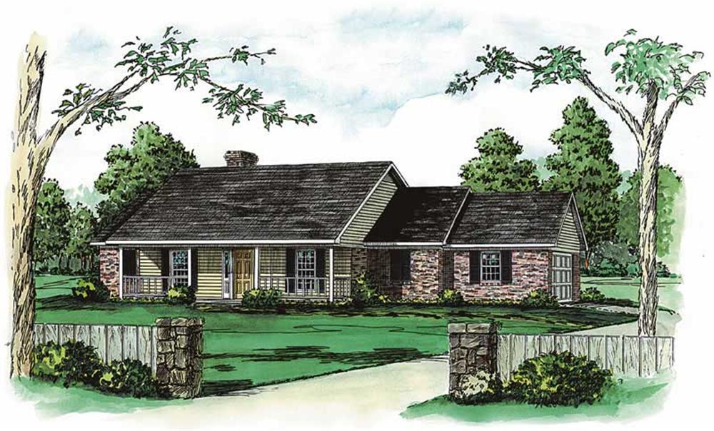 Color rendering elevation for traditional homeplans.