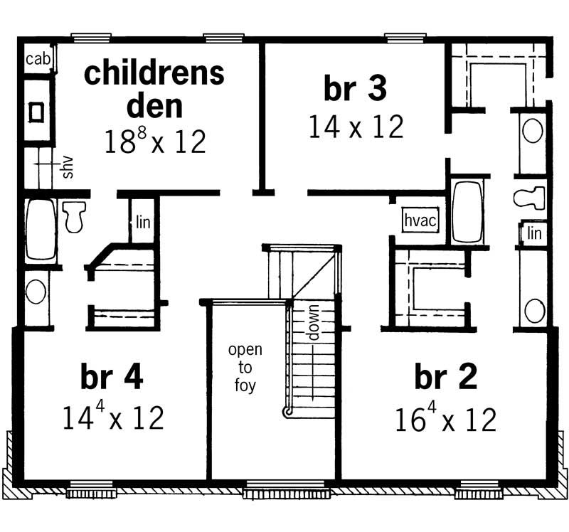 Floor Plan Second Story of European Plan #164-1062