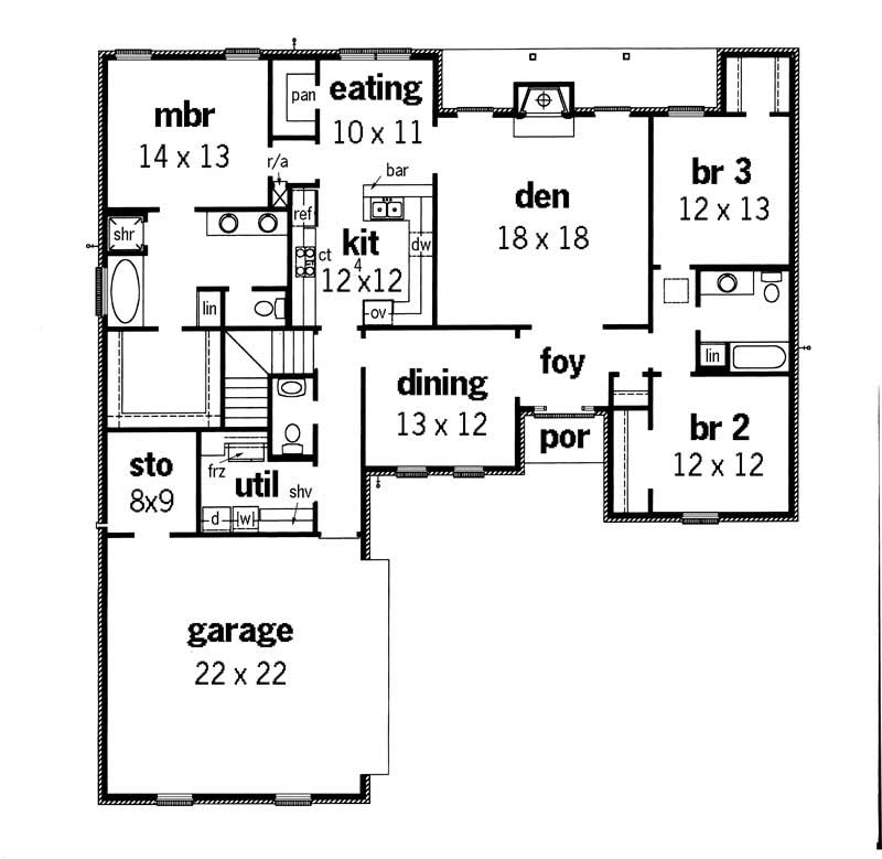 Floor Plan First Story of European Plan #164-1067