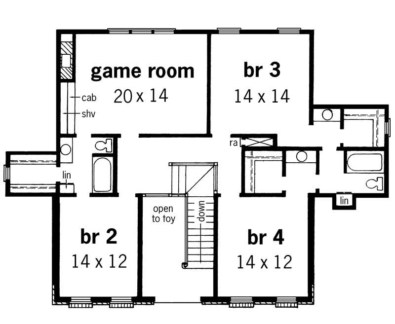 Floor Plan Second Story of Colonial Plan #164-1072