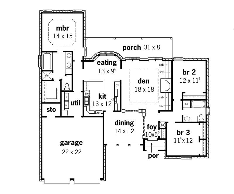 Floor Plan First Story of European Plan #164-1084