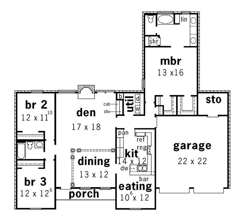 Floor Plan First Story of European Plan #164-1088
