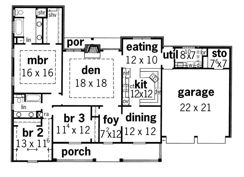 Floor Plan First Story of Country Plan #164-1092