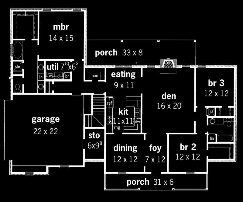 Floor Plan First Story of Country Plan #164-1094