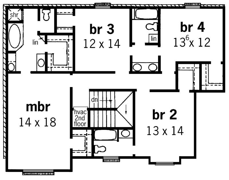 Floor Plan Second Story of Country Plan #164-1114