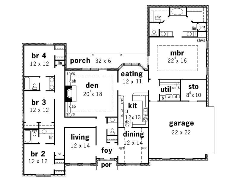 Floor Plan First Story of Country Plan #164-1119