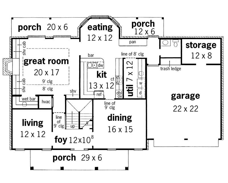 Floor Plan First Story of European Plan #164-1133