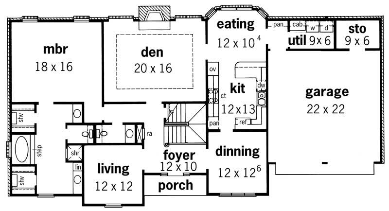 Floor Plan First Story of Cape Cod Plan #164-1146